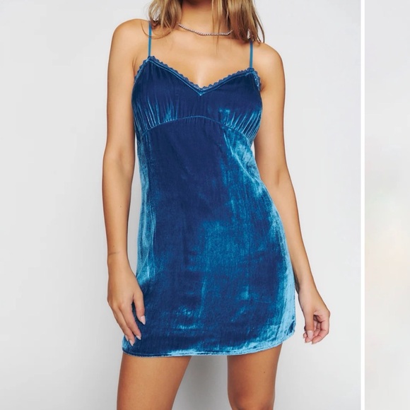 Reformation Teal Velvet Silk Chemise - Picture 2 of 5